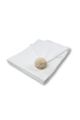 Ręcznik bambusowy z kapturem - biały z beżowym pomponem