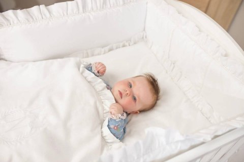 Zestaw do łóżeczka: personalizowana pościel 135x100 cm i ochraniacz, biała bawełna satynowa Zestaw do łóżeczka: personalizowana pościel 135x100 cm i ochraniacz, biała bawełna satynowa